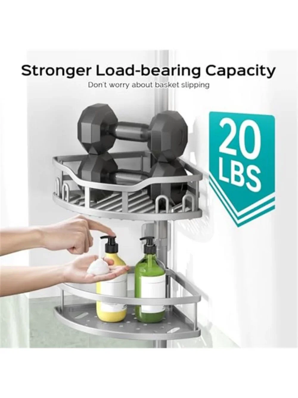 Corner Shower Caddy Tension Pole: Rustproof Stable 4-Tier Bathroom Organizer